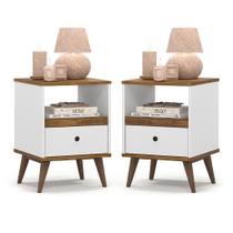 Kit 2 Mesas de cabeceira Branca quarto 1 gaveta e um Nicho pés palito Ted