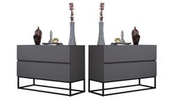 Kit 2 Mesas de Cabeceira Cinza Com Base De Ferro Preto Kit 2 Mesas de Cabeceira Cinza Com Base De Ferro Preto