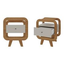 Kit 2 Mesas de Cabeceira com Tomada Usb e 1gaveta Marrom Cinamomo/Off White