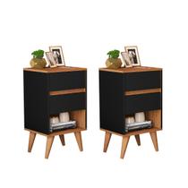 Kit 2 Mesas de cabeceira, criado retrô pés palito quarto cantinho decorado 2 gavetas 1 nicho Duda