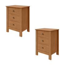 Kit 2 Mesas de Cabeceira Dubai com 3 Gavetas New Amendoa Clean Kit 2 Mesas de Cabeceira Dubai com 3 Gavetas New Amendoa Clean