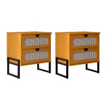 Kit 2 Mesas de Cabeceira Estilo Industrial Titanium com Acabamento em Tela Indiana 45cm - Nature / P