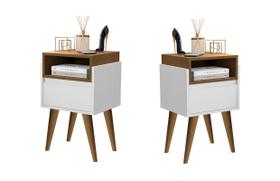 Kit 2 Mesas de Cabeceira Evora Pés Palito 30cm 1 gaveta Cores - MJM Casa dos Moveis