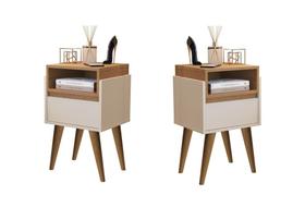 Kit 2 Mesas de Cabeceira Evora Pés Palito Off white / Nature - JM Casa dos Moveis -