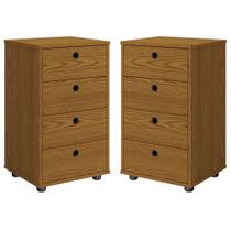 Kit 2 Mesas de Cabeceira Gaveteiro Multiuso 4 Gavetas Freijó Kit 2 Mesas de Cabeceira Gaveteiro Multiuso 4 Gavetas Freijó