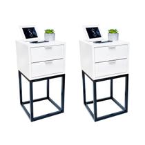 Kit 2 Mesas de Cabeceira Industrial 30cm Branco 2 Gavetas Base Metal Preto Lado Cama Kit 2 Mesas de Cabeceira Industrial 30cm Branco 2 Gavetas Base Metal Preto Lado Cama