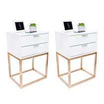Kit 2 Mesas de Cabeceira Industrial 40cm Branco 2 Gavetas Base Metal Dourado Lado Cama Kit 2 Mesas de Cabeceira Industrial 40cm Branco 2 Gavetas Base Metal Dourado Lado Cama