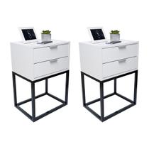 Kit 2 Mesas de Cabeceira Industrial 40cm Branco 2 Gavetas Base Metal Preto Lado Cama Kit 2 Mesas de Cabeceira Industrial 40cm Branco 2 Gavetas Base Metal Preto Lado Cama