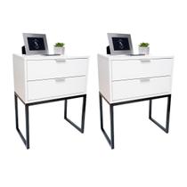 Kit 2 Mesas de Cabeceira Industrial 40cm Branco Eco 2 Gavetas Base Metal Preto Lateral Cama Kit 2 Mesas de Cabeceira Industrial 40cm Branco Eco 2 Gavetas Base Metal Preto Lateral Cama