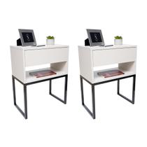 Kit 2 Mesas de Cabeceira Industrial 40cm Off White Gaveta Superior Eco Base Metal Preto Lado Cama Kit 2 Mesas de Cabeceira Industrial 40cm Off White Gaveta Superior Eco Base Metal Preto Lado Cama