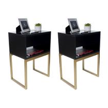Kit 2 Mesas de Cabeceira Industrial 40cm Preto Gaveta Superior Eco Base Metal Dourado Lado Cama Kit 2 Mesas de Cabeceira Industrial 40cm Preto Gaveta Superior Eco Base Metal Dourado Lado Cama