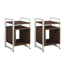 Kit 2 Mesas de Cabeceira Industrial Marrocos Ferro Branco e Tampo Amêndoa
