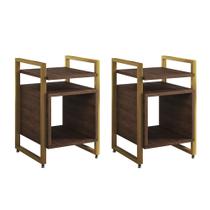 Kit 2 Mesas de Cabeceira Industrial Marrocos Ferro Dourado e Tampo Amêndoa