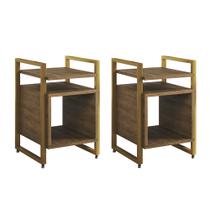 Kit 2 Mesas de Cabeceira Industrial Marrocos Ferro Dourado e Tampo Freijó