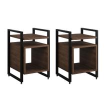 Kit 2 Mesas de Cabeceira Industrial Marrocos Ferro Preto e Tampo Amêndoa