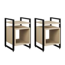 Kit 2 Mesas de Cabeceira Industrial Marrocos Ferro Preto e Tampo Off-white