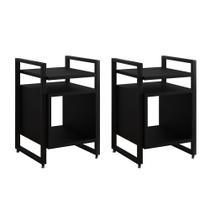Kit 2 Mesas de Cabeceira Industrial Marrocos Ferro Preto e Tampo Preto