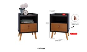 Kit 2 Mesas de Cabeceira Jasmine Com Puxador Couro 1 Gaveta Pés Palito - Cores - JM Casa dos Moveis
