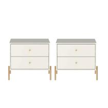 Kit 2 Mesas de Cabeceira Jasper 63 cm - Off White Fosco c/ Dourado