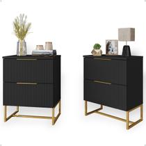 Kit 2 Mesas de Cabeceira Lumia Ripada Com 2 Gavetas Estilo Industrial Base De Aço - LH Móveis