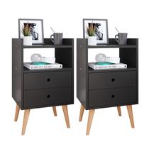 Kit 2 Mesas de Cabeceira Luxo Mesinhas Design Retrô Apoio Lateral Cama com Gavetas e Nicho Cantinho Leitura Quarto - Preto - Lojas RPM