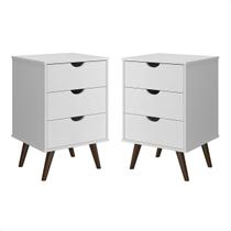Kit 2 Mesas de Cabeceira Luxo New 3 Gavetas Cor Branco Kit 2 Mesas de Cabeceira Luxo New 3 Gavetas Cor Branco