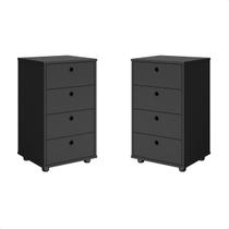 Kit 2 Mesas de Cabeceira Luxo New 4 Gavetas Preto Kit 2 Mesas de Cabeceira Luxo New 4 Gavetas Preto