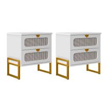 Kit 2 Mesas de Cabeceira Luxo Titanium com Fino Acabamento 45cm - Branco / Dourado