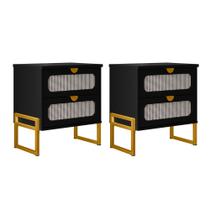 Kit 2 Mesas de Cabeceira Luxo Titanium com Fino Acabamento 45cm - Preto / Dourado