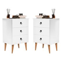 Kit 2 Mesas de Cabeceira Madri Retrô com Pé Palito 3 Gavetas Branco Kit 2 Mesas de Cabeceira Madri Retrô com Pé Palito 3 Gavetas Branco