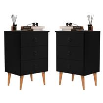 Kit 2 Mesas de Cabeceira Madri Retrô com Pé Palito 3 Gavetas Preto