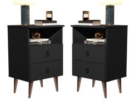 Kit 2 Mesas de Cabeceira Madri Retrô com Pés Palito 2 Gavetas Preto