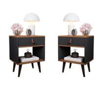 Kit 2 Mesas de Cabeceira Mesinha Para Quarto 1 Gaveta Puxador em Couro Ravenna Kit 2 Mesas de Cabeceira Mesinha Para Quarto 1 Gaveta Puxador em Couro Ravenna