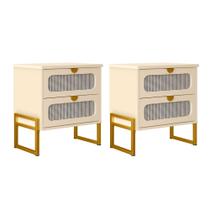 Kit 2 Mesas de Cabeceira Moderna Luxo Titanium com Fino Acabamento 45cm - Off White / Dourado
