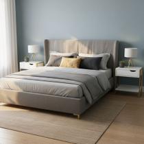 KIT 2 Mesas de Cabeceira Mordomo Lateral Cama Com 1 Gaveta Branco / Dourado KIT 2 Mesas de Cabeceira Mordomo Lateral Cama Com 1 Gaveta Branco / Dourado