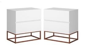 kit 2 Mesas de Cabeceira Para Quarto Cama Casal Estilo Industrial 2 Gavetas Eros 45cm Base Cobre