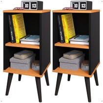 Kit 2 Mesas de Cabeceira para Quarto Charme Retrô Preto Cinamomo Apoio de Cama box Mesinha