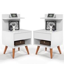 Kit 2 Mesas de Cabeceira Para Quarto Pés Palito Retrô 1 Gaveta Sleep - Branco Kit 2 Mesas de Cabeceira Para Quarto Pés Palito Retrô 1 Gaveta Sleep - Branco