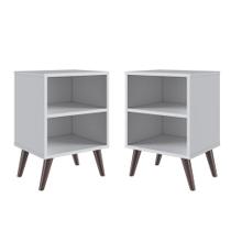 Kit 2 Mesas de Cabeceira Pequena Apoio Lateral Com 1 Prateleira 4 Pés Quarto Branco Kit 2 Mesas de Cabeceira Pequena Apoio Lateral Com 1 Prateleira 4 Pés Quarto Branco