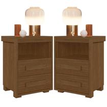 Kit 2 Mesas de Cabeceira Pés Madeira 2 Gavetas Tóquio 100% MDF Legno