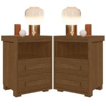 Kit 2 Mesas De Cabeceira Pés Madeira 2 Gavs Tóquio 100% Mdf Legno