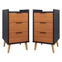 Kit 2 Mesas de Cabeceira Pés Palito 3 Gavetas - Comprar Móveis em Casa Kit 2 Mesas de Cabeceira Pés Palito 3 Gavetas - Comprar Móveis em Casa