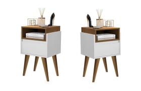Kit 2 Mesas de Cabeceira Pés Palito Elite Branco / Nature - Comprar Moveis em Casa