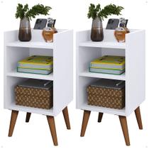 Kit 2 Mesas de Cabeceira Pés Palito estilo retrô Maysa Com porta celular cor Branco - Comprar Móveis em Casa