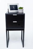 Kit 2 Mesas de Cabeceira Preto Industrial 40cm 2 Gavetas