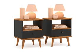 Kit 2 Mesas de cabeceira Preto quarto 1 gaveta e um Nicho pés palito Ted