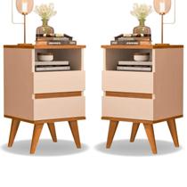 Kit 2 Mesas de Cabeceira Quarto Apoio Lateral Cama Box Casal Estilo Decoração Retrô Pop 2 Gavetas - Offwhite/Nature Kit 2 Mesas de Cabeceira Quarto Apoio Lateral Cama Box Casal Estilo Decoração Retrô Pop 2 Gavetas - Offwhite/Nature