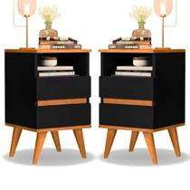 Kit 2 Mesas de Cabeceira Quarto Apoio Lateral Cama Box Casal Estilo Decoração Retrô Pop 2 Gavetas - Preto/Nature Kit 2 Mesas de Cabeceira Quarto Apoio Lateral Cama Box Casal Estilo Decoração Retrô Pop 2 Gavetas - Preto/Nature