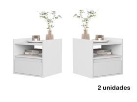 Kit 2 Mesas De Cabeceira Quarto Suspensa Com 1 Porta E Nicho Decorativo Canto Lateral Eva Branco G2 Plus