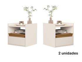 Kit 2 Mesas De Cabeceira Quarto Suspensa Com 1 Porta E Nicho Decorativo Canto Lateral Eva G2 Plus